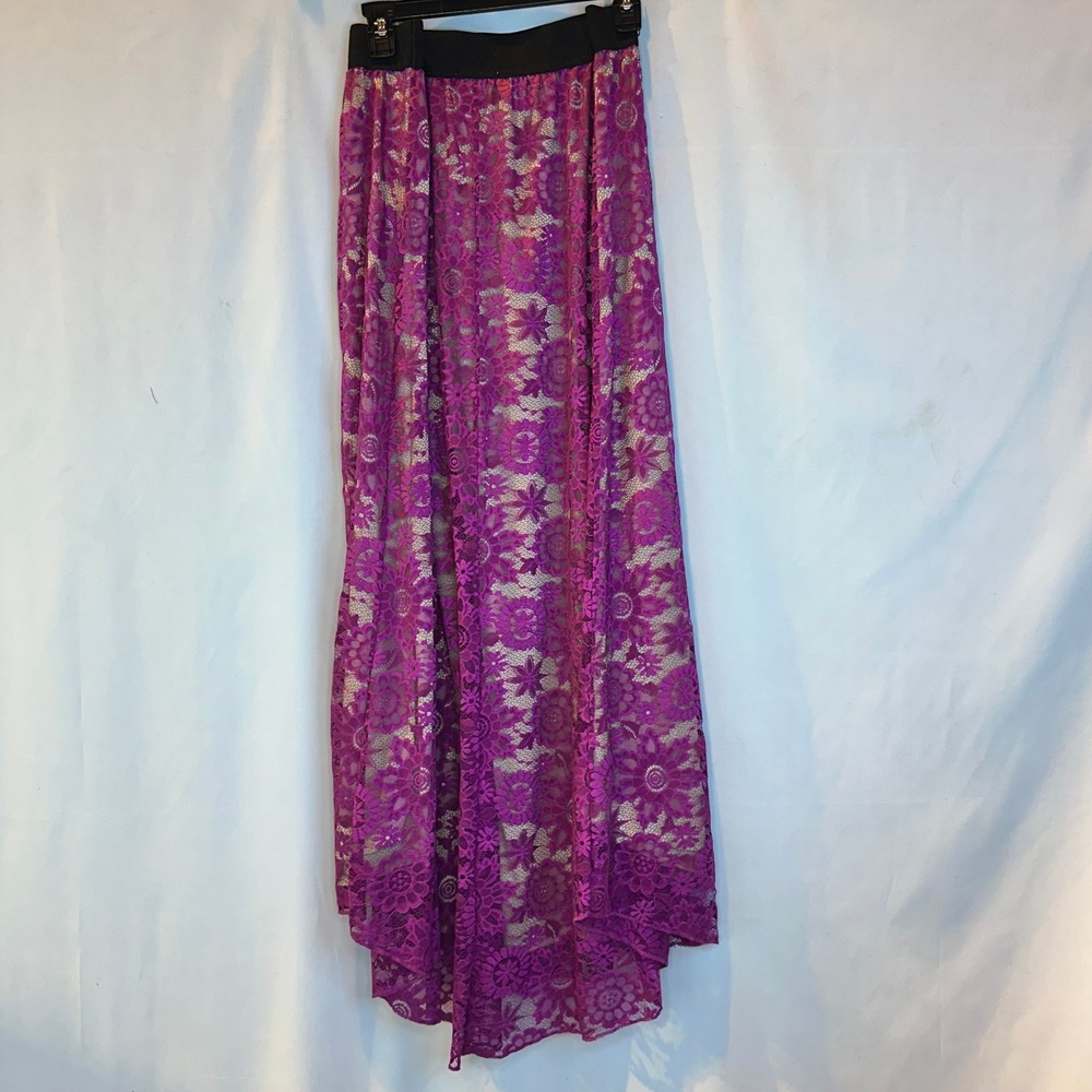 LuLaRoe Womens 3X Lola Maxi Skirt Magenta Purple Floral Lace Boho Whimsigoth
